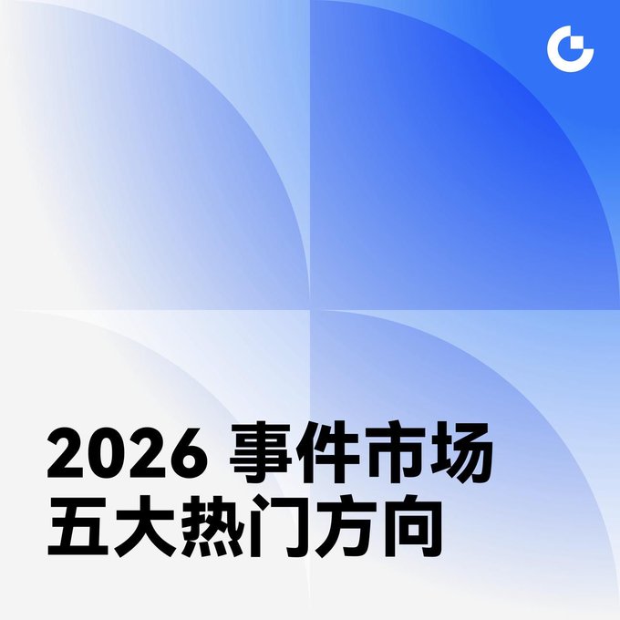 A graphic with a blue gradient background and Chinese text reading "2026 事件市场 五大热门方向" (Top 5 Popular Directions in the 2026 Event Market) with a 'G' logo.