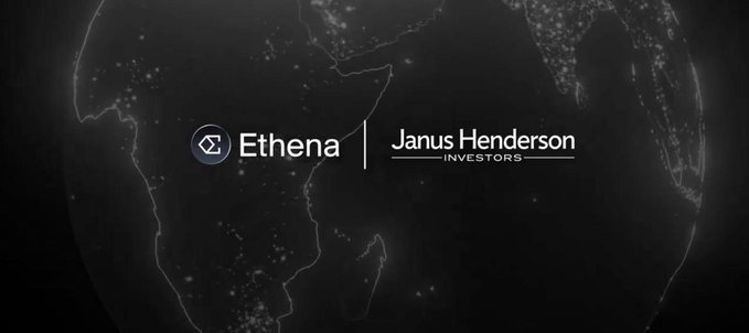 The image features a logo for Ethena, which is a company that specializes in tokenized CLO's (collateral lending obligations). The logo includes a globe with lights surrounding it, symbolizing the global nature of their business. The text on the image reads "Ethena just partnered with Janus Henderson to push tokenized CLOs to their clients". This suggests that Ethena and Janus Henderson have joined forces to promote and expand the use of tokenized CLO's in the financial industry, potentially offering investors a more accessible way to invest in real estate or other assets.