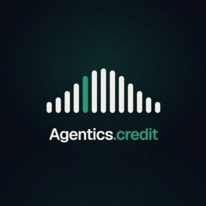 A logo for 'Agentics.credit' displayed in white and green text with a stylized bar chart/soundwave graphic on a dark background.