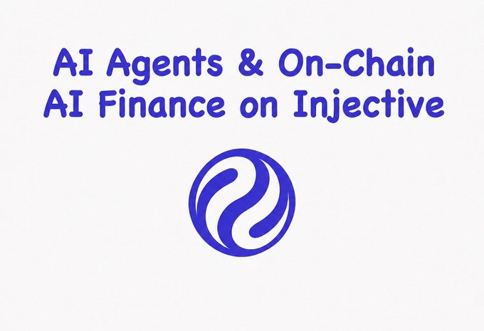 The image features a white background with blue text that reads "AI Agents & On-chain AI Finance on injective" at the top, followed by an illustration of a circle with two lines inside it. The caption below the image states "Focus on what is in the image and how it relates to the post", indicating that the content is related to the main topic of the post.