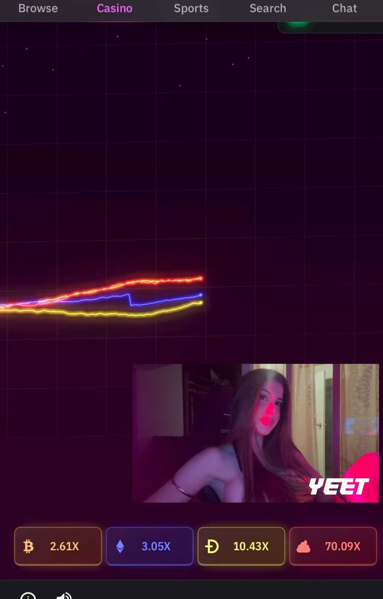 The image shows a screenshot of a social media platform, specifically a dating app called @yeet. The main focus of the image is a woman's profile picture with her face visible. Below the photo, there are several buttons that appear to be related to the app or its features. One of these buttons says "coin race on @yeet" and another button has the word "coin" written on it. Additionally, there is a post in the image that reads "@yeet coin race on @yeet". The background of the image is dark purple with neon lights, giving it an energetic and vibrant appearance.
