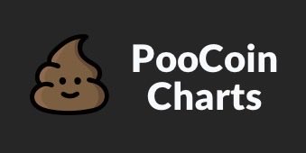 Logo of PooCoin Charts featuring a smiling cartoon poop emoji in brown next to white text on a dark background.