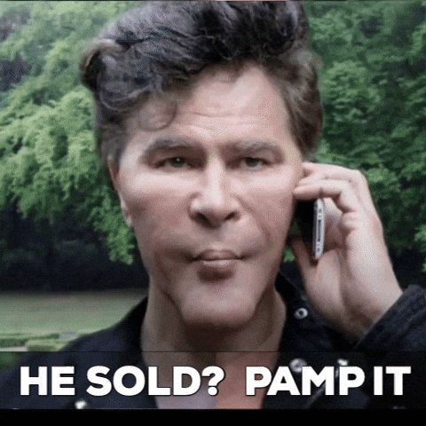 The image features a man talking on his cell phone, with the text "he sold?" written above him. The background of the image shows trees, suggesting that they are outdoors or possibly in a park setting.