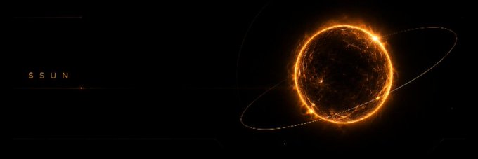 The image features an orange sun with rays emanating from its center, set against a black background. Below this celestial scene, there's a banner that reads "SUN" at the top of the image. A community member has added this banner to the image, likely for a promotional or educational purpose related to astronomy and space exploration.