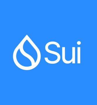 The Sui cryptocurrency logo displayed in white on a blue background.