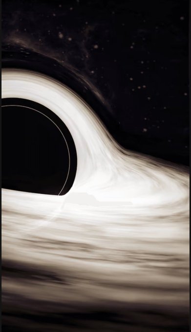 Abstract digital artwork depicting a black hole with a glowing accretion disk swirling around it against a starry space background.