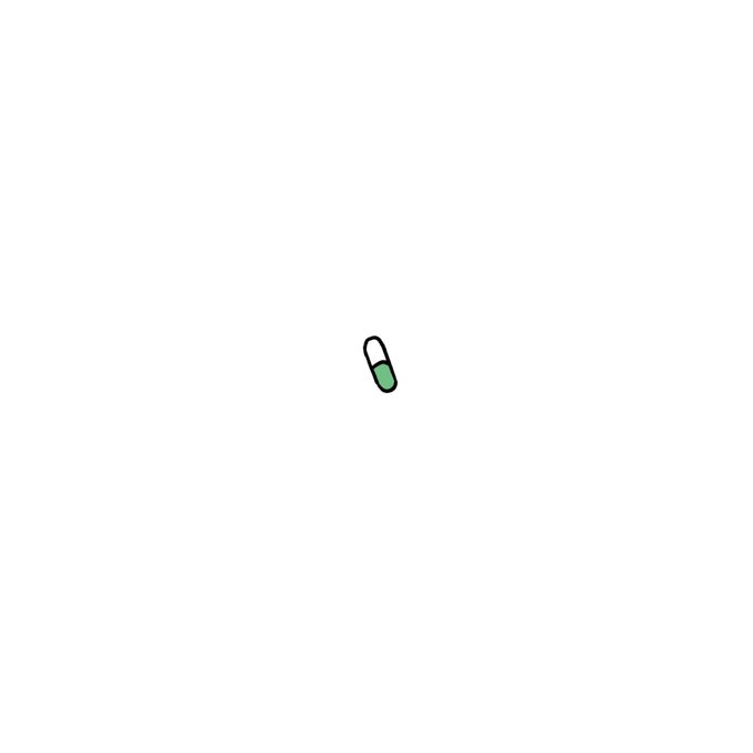 A small illustration of a pill, green and white capsule, centered on a plain white background.
