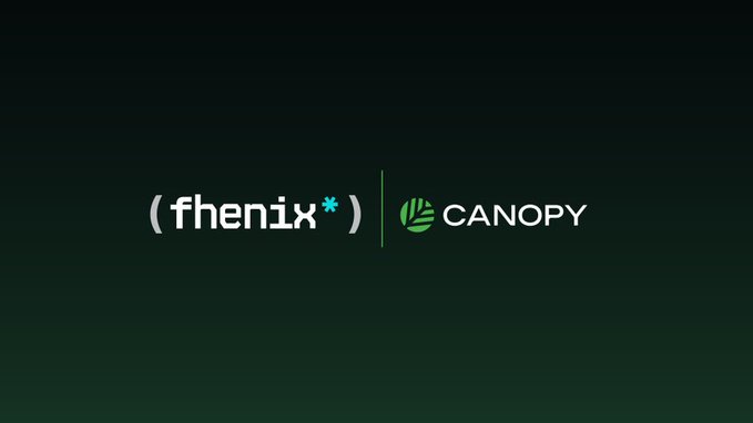 A dark green background displaying the logos of '(fhenix*)' and 'CANOPY' separated by a vertical line.