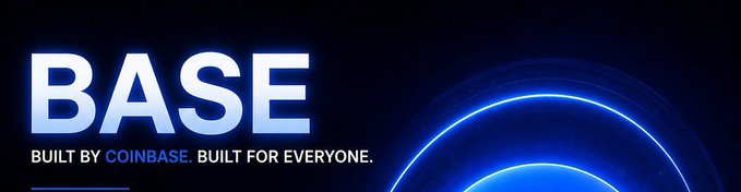 A promotional banner for BASE, displaying the text 'BUILT BY COINBASE. BUILT FOR EVERYONE.' alongside a glowing blue circular graphic on a black background.