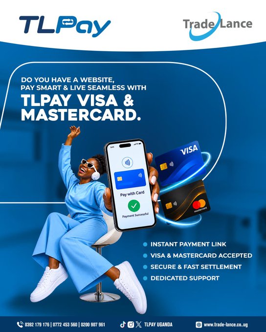 An advertisement for "TLPay" (Trade Lance) promoting TLPAY VISA & MASTERCARD with features like instant payment link and secure settlement.