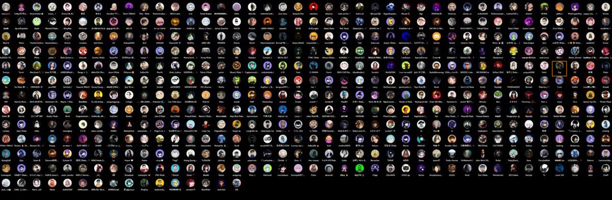 A dark screen densely packed with hundreds of small user profile pictures or avatars, resembling a large online community or follower list.