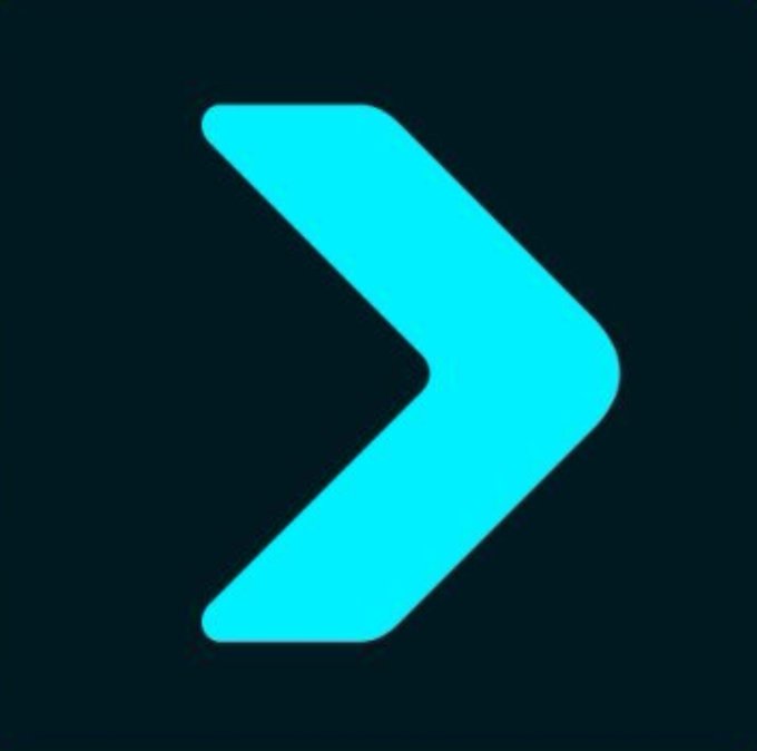 A minimalist logo featuring a cyan right-pointing chevron symbol on a dark teal background.