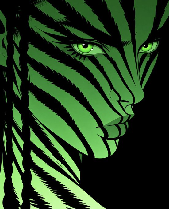 A stylized green lion's face with intense, focused eyes stares forward, its flowing mane blending into a dark background. The imagery of a powerful, vigilant lion evokes the endurance and determination required to stay committed to NFTs by Friday's end.