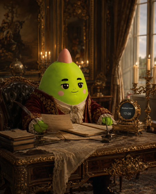 The image features a green, anthropomorphic character sitting at a desk with a book open in front of them. The character appears to be reading or writing something down, possibly a letter or a note. The setting seems to be an elegant room with a clock on the wall and a window nearby. The overall atmosphere suggests that this scene is from a post about managing time better, as indicated by the caption provided.