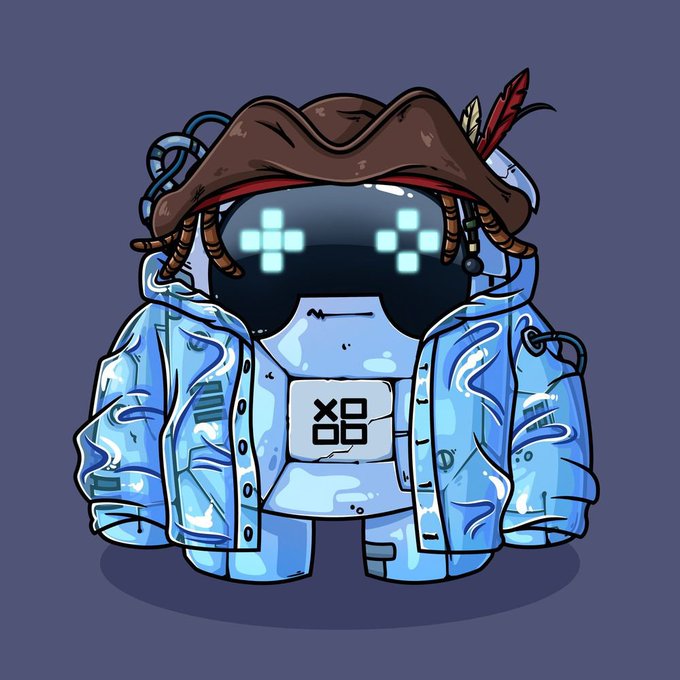 A cartoon robot character wears a brown cowboy hat with feathers and a blue puffer jacket, featuring pixelated glowing eyes and a chest logo with a geometric "X" symbol. The futuristic, tech-inspired aesthetic aligns with the post's themes of innovative DeFi infrastructure and blockchain technology, visually representing the forward-thinking approach of Nomisma Network.