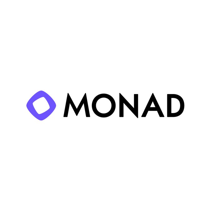 The image features the Monad logo—a purple rounded square icon next to the bold black text "MONAD"—serving as branding for the blockchain platform that proposed the new wallet upgrade for key rotation without address changes.
