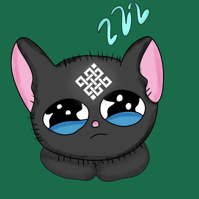 A cartoon illustration of a sad black kitten with a Binance logo on its forehead and blue tears, representing the 'Binance' exchange symbol.