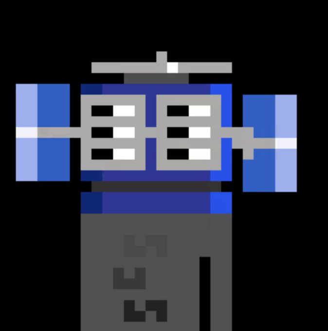 A pixel art illustration of a blue and gray robot-like figure with grid-patterned panels on its chest and the letters "CES" displayed on its gray base.