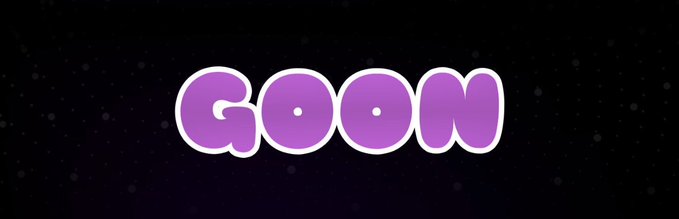 The image displays the word "GOON" in a bold, purple, bubble-style font with white outlines against a dark, starry background. This serves as a branded logo or banner for the GOONBOX platform announcement, visually reinforcing the project's name with a playful aesthetic that aligns with the post's mention of "cute kitten ears."