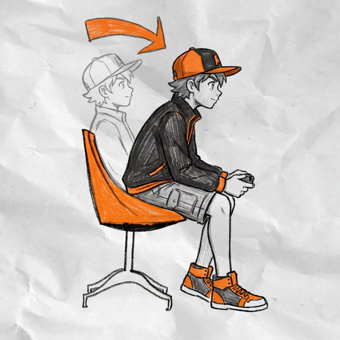 An illustration shows a boy in a cap and jacket sitting on an orange chair holding a game controller, with an arrow pointing from his faded outline to his solid form, indicating a transformation.