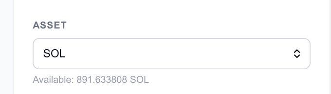 A cryptocurrency interface showing an asset selection dropdown for SOL with an available balance of 891.633808 SOL.