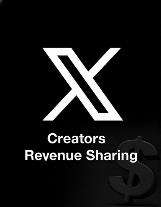 The white X logo on a black background with the text 'Creators Revenue Sharing' and a faded dollar sign.