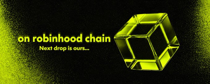 A black promotional banner with a neon green geometric cube graphic reads "on robinhood chain" and "Next drop is ours..." — teasing the potential rollout of a Prime Box token on the Robinhood blockchain to complement the post's call to buy more 2.5M Prime Box tokens for a chance to win.