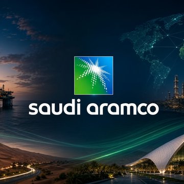 The image displays the Saudi Aramco logo and branding against a stylized backdrop featuring a world map, oil infrastructure, and illuminated architecture. This visual accompanies news of Saudi Aramco cutting its November oil price for Asia to a multi-year low, with the company's prominent branding emphasizing its central role in this significant pricing decision.