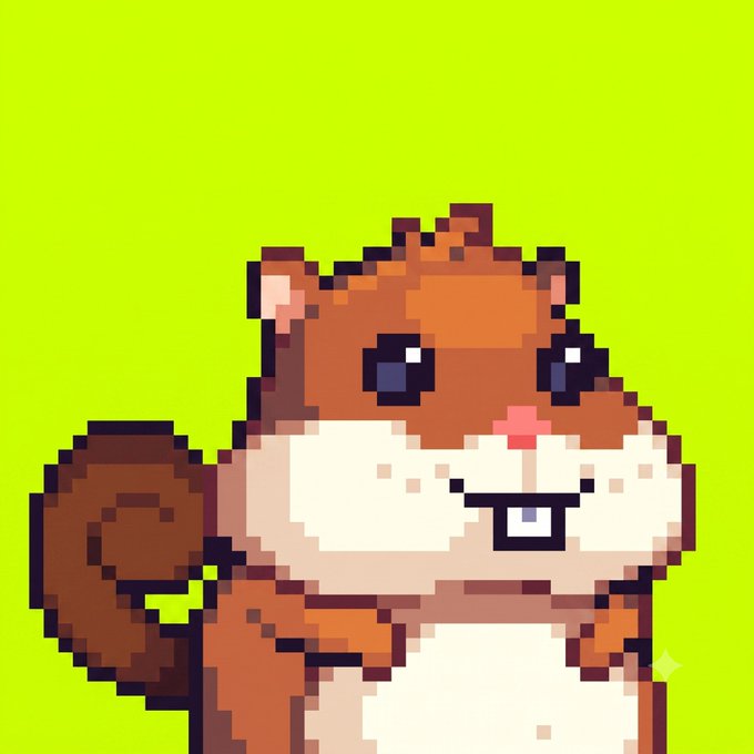 A pixel art illustration of a cheerful brown squirrel with a bushy tail, shown on a bright lime green background, representing the mascot for the @AcornMob NFT project giveaway offering 30 GTD spots.