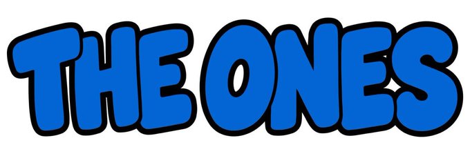 A stylized blue logo with black outlines reads 'THE ONES' in a bold, cartoonish font.