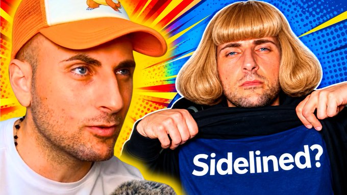 A man in an orange and white trucker hat appears next to another man pulling open his black hoodie to reveal a blue shirt reading "Sidelined?" while wearing a blonde bob wig, styled as a comedic "mogging" meme comparing believers in crypto adoption (like Apple/Google hiring stablecoin devs and PulseChain growth) to those sidelined by missing out on Ethereum and ZeCash gains.