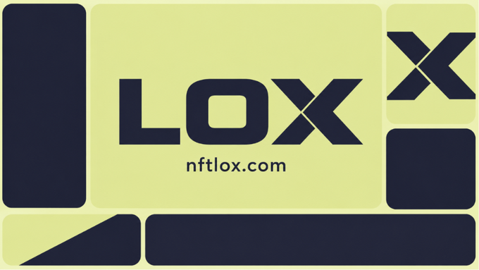 A logo graphic featuring the word 'LOX' in dark navy on a pale yellow-green background, with 'nftlox.com' displayed beneath the main text and decorative geometric shapes.