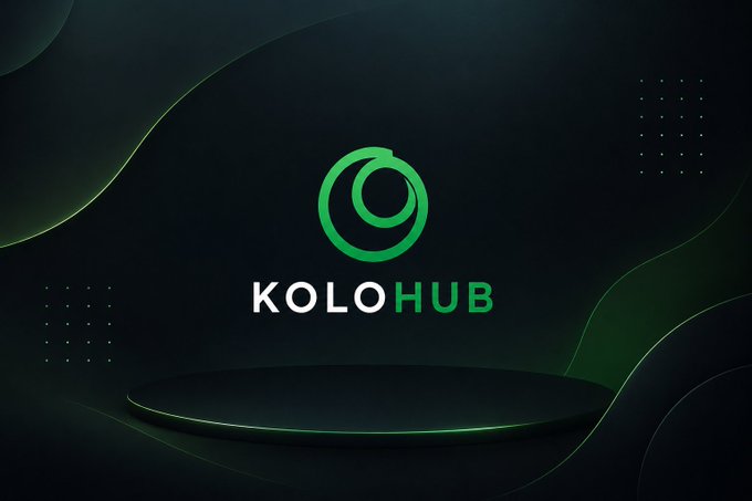 The image features a logo with a green circle and the word "KOLOHUB" written below it, which appears to be related to a platform or service. The background of the image is black, and there are small circles scattered throughout the scene. One of these circles has a green dot in the center, adding visual interest to the overall design.