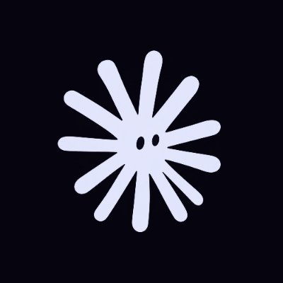 A simple stylized illustration shows a white flower-like or starburst character with two dot eyes on a dark gray background.
