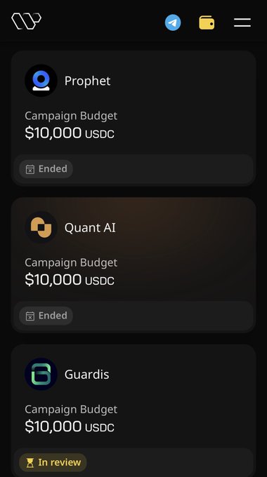 The image shows a mobile phone screen displaying a review app for a program called "Campaign Budget". The phone's home screen is divided into three distinct sections, including a banner at the top right corner with a website address (http://www.wallchain.com), a banner in the middle section promoting the creator of the program, and another banner near the bottom center that suggests the app has been released for review. A caption below the review screen provides information about the app's purpose: to help people create budgets by offering various campaign budgeting tools.