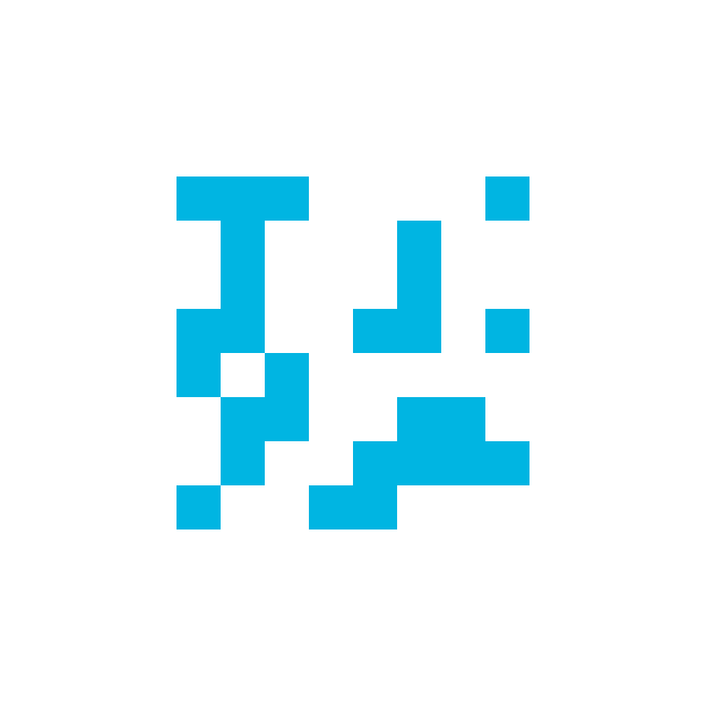 A minimalist pixel-art style logo in cyan/blue forming an abstract character or symbol on a white background, resembling the 'JL' or 'JT' monogram.