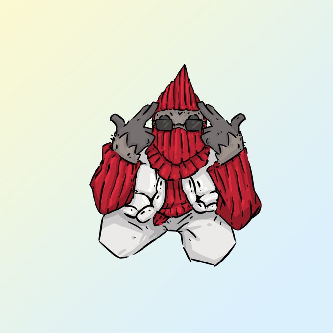 The image features a cartoon character wearing a red hat, white shirt, and red scarf with sunglasses. The character has their hands up in front of them, as if posing for a picture or making a gesture. The background color is light blue, which contrasts nicely with the character's attire. The caption "only ETH wallets follow @dobxbt" suggests that this image might be related to cryptocurrency or digital currency discussions on social media platforms like Twitter.