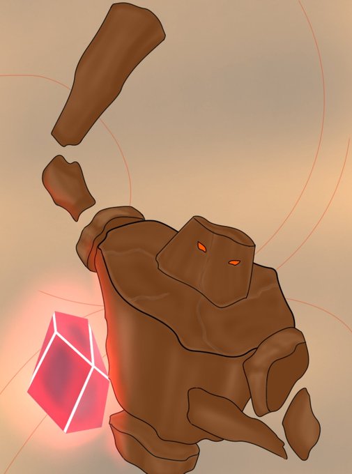 A brown, rocky golem-like creature with glowing red eyes appears to be reaching toward or guarding a glowing red crystal, visually symbolizing the strength, unity, and value of the Seismic community as highlighted in the post.