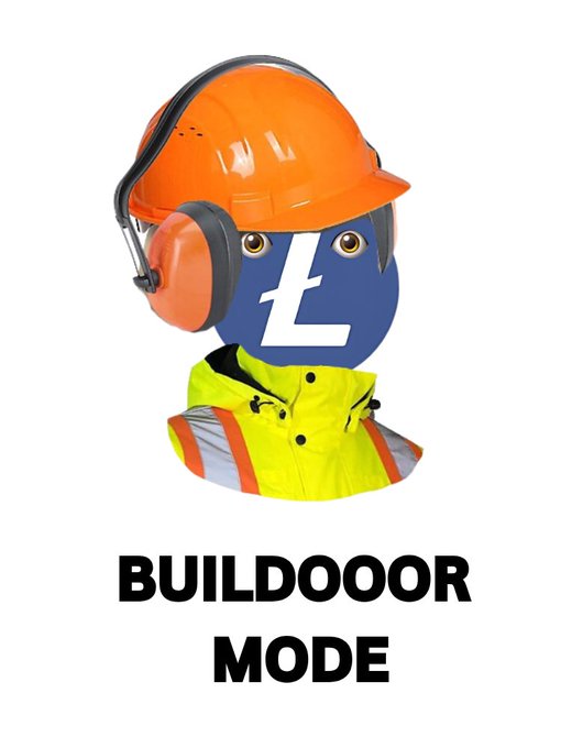 A blue logo character wearing an orange hard hat, ear protection, and a high-visibility yellow jacket, with the text 'BUILDOOOR MODE' below.