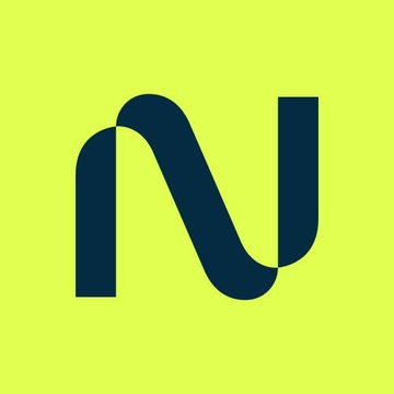 N logo - a dark blue stylized 'N' letter on a bright yellow-green background.