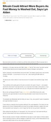 A Bloomberg article snippet with the headline 'Bitcoin Could Attract More Buyers As Fast Money Is Washed Out, Says Lyn Alden' alongside small thumbnail images.