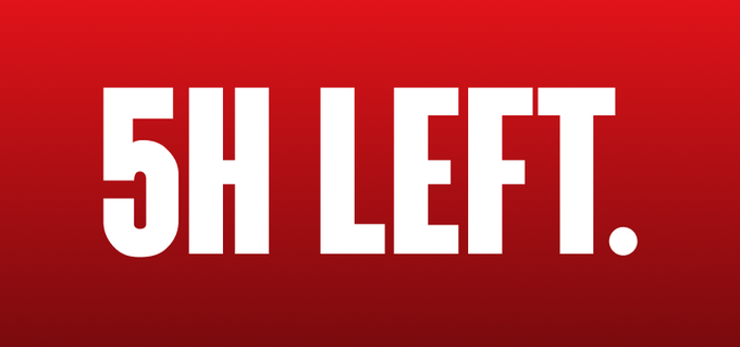A bold red countdown screen displays "5H LEFT." in large white text, signaling urgency for the final five hours of registration for "The Most Unhinged Heist Simulator Built on Solana" at heisted.xyz.