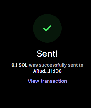 The image shows a black background with a green checkmark symbolizing success or achievement. Below this symbol, there's text that reads "Sent!", followed by a list of items separated by commas such as "0.1 SOL", "0.1 HODD", and "0.1 HD6". The post appears to be about a giveaway for a new wallet, with the details provided in a clear and organized manner.