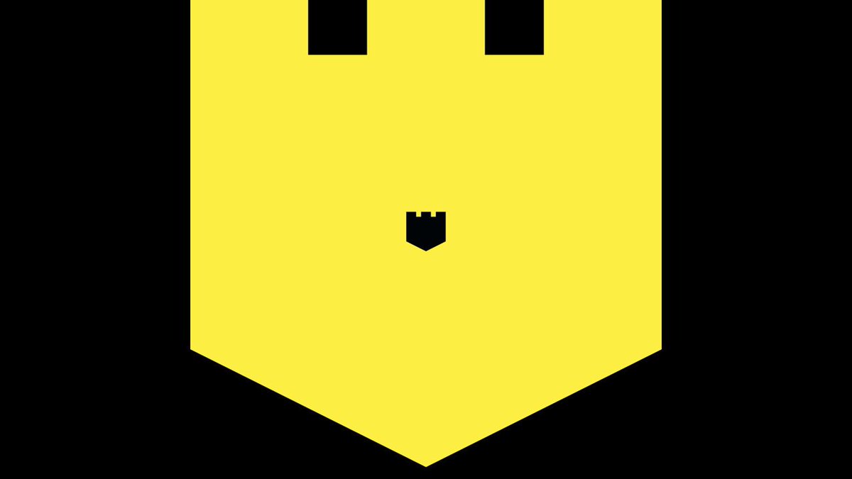 The image features a design of a yellow square or face with a black background that resembles a shield. In the corner, there are three lines: one below the face and two others extending from the top right corner near the edges. The text on the image is in a smaller size compared to the rest of the image, reading "Ready to buy that $SOL dip? US-based Android users can now use Google Pay with Fast Crypto Buy in Solflare."
