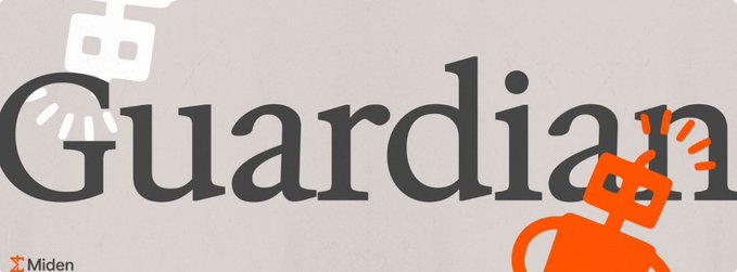 urn of orange and white robots, with the word "GUARDIAN" in black text on a gray background.