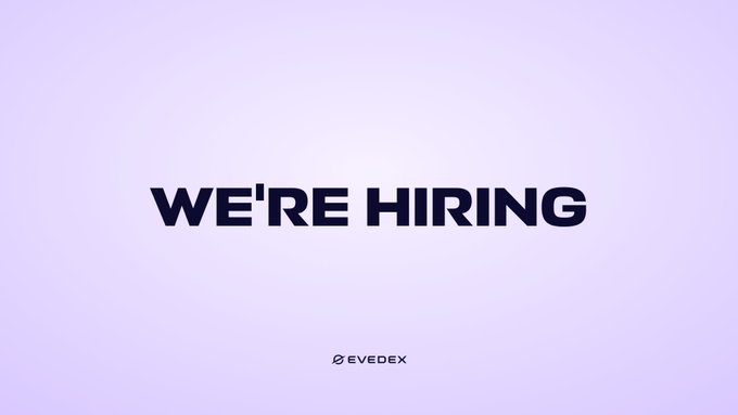 The image features a sleek "WE'RE HIRING" announcement in bold dark text against a soft lavender gradient background, with the "EVEDEX" logo and branding displayed in the bottom center, visually supporting the post's call for a Senior Affiliate Manager to help expand the company's global reach.