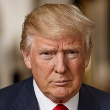 A formal portrait of President Donald Trump, appearing in a dark suit with a red tie against a softly lit background, accompanies breaking news that he will soon announce the location for a new U.S. Army base in Poland.