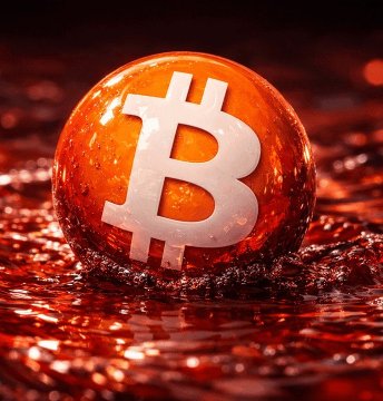 A glowing orange sphere featuring the white Bitcoin "₿" symbol emerges from a sea of molten, fiery liquid, evoking the intense heat of a major market move. The dramatic imagery visually amplifies the post's claim of BlackRock's massive $212.45 million BTC sale, suggesting a fiery, high-stakes event in the crypto world.