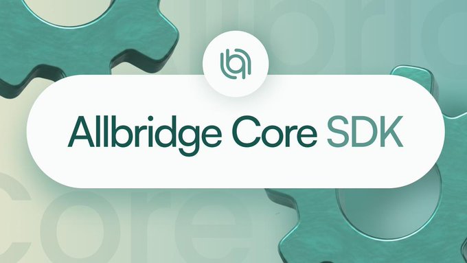 A promotional graphic displaying the text 'Allbridge Core SDK' alongside its logo on a teal and green background with abstract shapes.