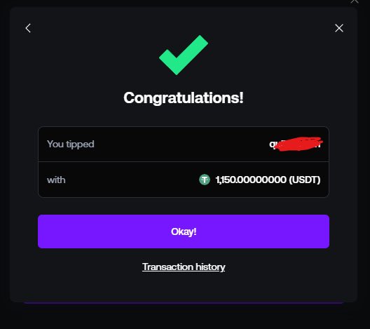 The image is a screenshot of an e-commerce application called Tipped, which seems to be related to cryptocurrency or tokens. It displays a congratulatory message for a user who has successfully completed their transaction, acknowledging that they have reached a milestone payment for one of their tokens. The screen also shows a list of other tokens that have reached the same milestone payment. Additionally, there is a red circle and text indicating that someone may need to report an issue with a token or provide feedback about the application's progress.